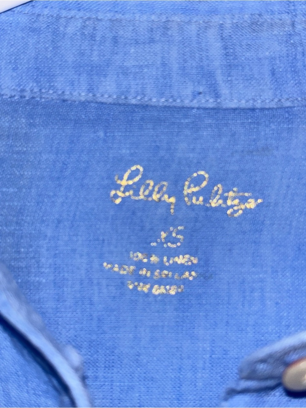 Lilly Pulitzer Blue 100% Linen Lace Sleeve Button Front Shirt Women’s XS - Picture 3 of 10